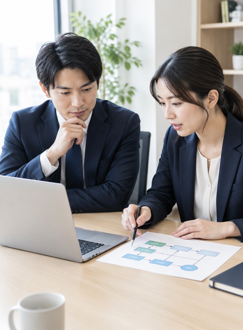 業務診断と導入計画を検討するイメージ（AI生成）